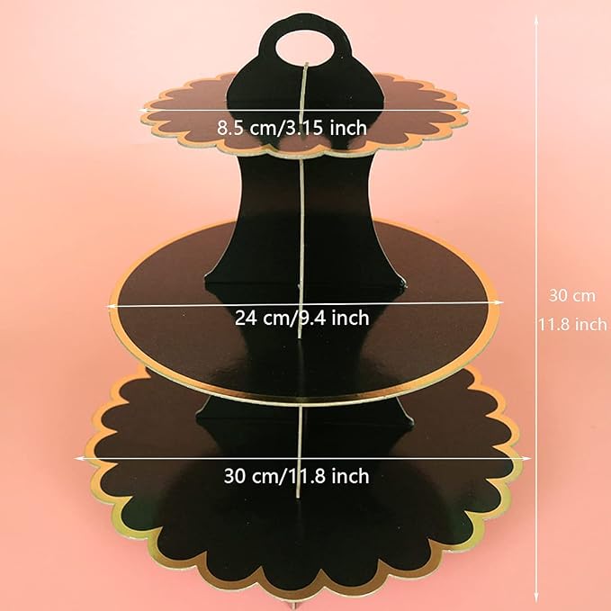2 PACK Cardboard Cake Stand, 3 Tier Paper Dessert Round Cupcake Holder Tower Disposable Pastry Stand for Birthday, Afternoon Tea,Wedding Party Anniversary Christening Fruit Desserts Display…