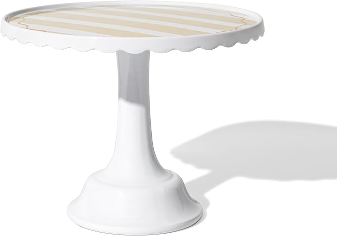 White/Tan Stripe Color Cake Stand for Celebrations by Emergency Confetti – Charming Tiered Display for Desserts at Birthdays, Weddings & Gatherings – Stylish & Thoughtful Presentation For Any Occasion