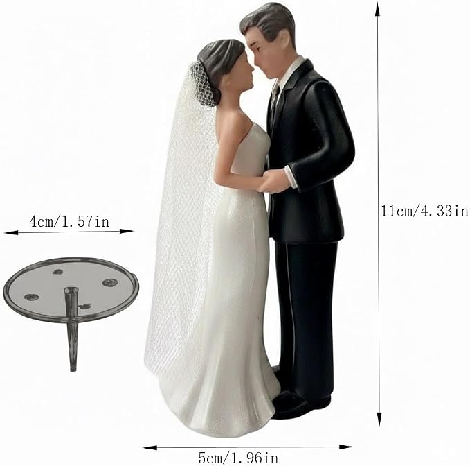 Wedding Cake Topper Bride and Groom Figurine with Veil, Classic Couple Cake Decoration for Wedding, Engagement, Bridal Shower Party(White)