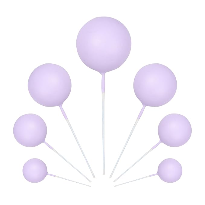Gyufise 30Pcs Balls Cake Toppers Ball Cake Picks Foam Ball Shaped Cupcake Toppers Mini Balloons Baby Shower Cake Decorations for Wedding Enaggement Bridal Shower Birthday Party Supplies Light Purple