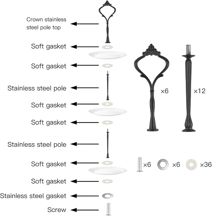 9 Set Cake Stand Hardware Kit Tiered Tray Hardware Fittings for Cake Stand,3 Tier Cake Stand Fittings Hardware Holder for Weeding,Party,Fruit Plate Handle,Cupcake Trays Serving Stand-Gold,Silver,Black