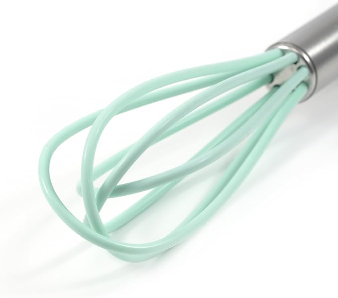 Mini Whisks 6 inch 4Pcs silica gel stainless steel Whisk, Hand Egg Mixer for Flour Cake Egg, Kitchen Cooking Baking Use Whisk (cyan)