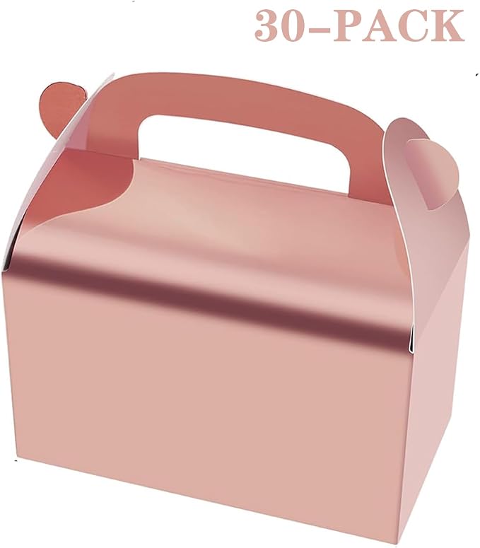 30Pcs Rose Gold Party Favor Treat Boxes Goodie Gable Boxe | Paper Gift Candy Boxes with Handles Perfect for Wedding, Birthday, Graduation, Babyshower