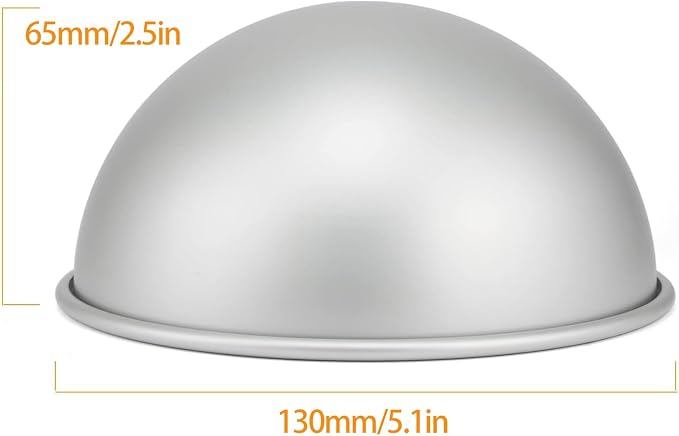 Kundalini 5 Inch Dome Cake Pan (Set of 2) - Aluminum Half Ball Sphere Cake Mold for Soccer, Planet, Mousse and Pudding Baking - Even Heat & Easy Release
