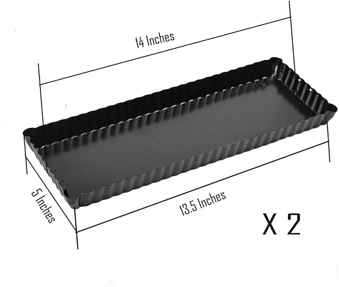 Webake 14 Inch Heavy Gauge Carbon Steel Non-stick Rectangular Tart Pan with Removable Bottom Quiche Baking Pan (Pack of 2)