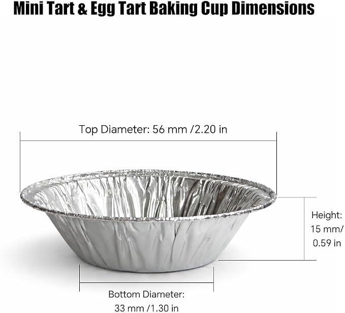 2.2" Mini Aluminum Foil Tart Pans (120 Pack), Small Baking Cups Disposable Foil Liners for Egg Tarts, Bitesize Mini Quiche, Flexible & Stackable