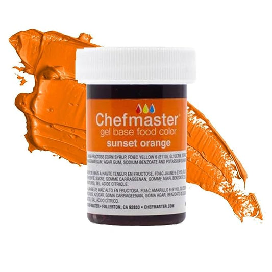 Chefmaster Sunset Orange Gel Food Coloring | Vibrant Color | Professional-Grade Dye for Icing, Frosting, Fondant | Baking & Decorating | Fade-Resistant | Easy-to-Use | Made in USA | 1 oz