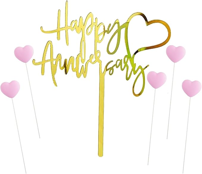 Happy Anniversary Cake Topper Happy Anniversary Cake Decorations for Party Decorations (pink heart)