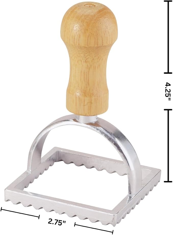 Fantes Ravioli Maker Stamp Set, Square Stamp with Wooden Handle and Fluted Edge, 2.75-Inch, The Italian Market Original since 1906