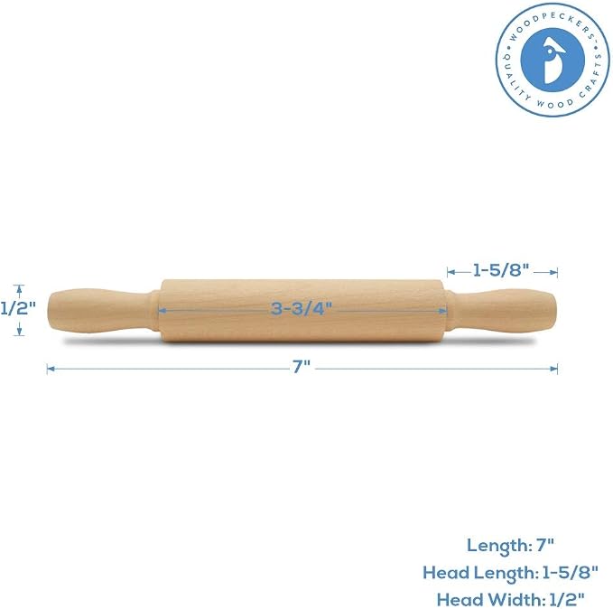 Wooden Mini Rolling Pin, 7 Inches Long, Pack of 25, Perfect for Fondant, Pasta, Baking in the Kitchen and Crafting, by Woodpeckers