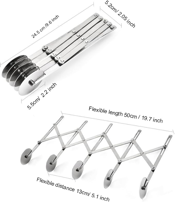 5 Wheel Pastry Cutter Stainless Steel Expandable Pizza Slicer Multi-Round Pastry Knife Baking Cutter Roller for Noodle Pizza Pie Crust Baking Cookie Divider