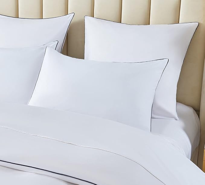 DAUAOTO King Size Duvet Cover Set, White Microfiber Bedding with Contrasted Navy Piping, 1 104"X90" Duvet Cover + 2 20"X36" Shams