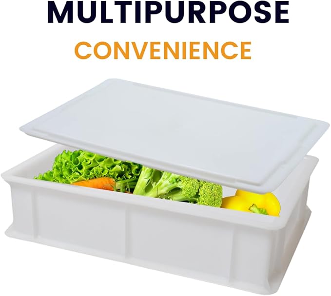 L'Oro Del Sud Home Refrigerator Size, Dough Proofing Tray (2 Pack + 1 Lid) | White Stackable, Commercial Grade, Pizza Proofing Dough Pans with Lid (16 inch x 12 inch x 4 inch), Product of Italy