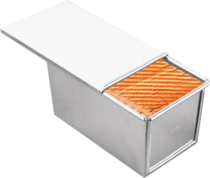 Pullman Loaf Pan with Lid Aluminumed Steel Pullman Loaf Pan Commercial Grade Non Stick Bread Pan with Lid (13x4.3x4.8in)