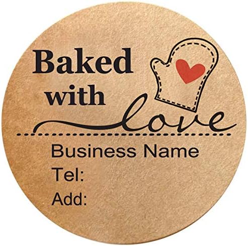 400 Pack Custom Baked with Love Label Stickers|Personalize Business Logo Labels|1.5/2inch Round Personalized Labels in Various Designs for Crafts,Baking,Gifts and Small Business