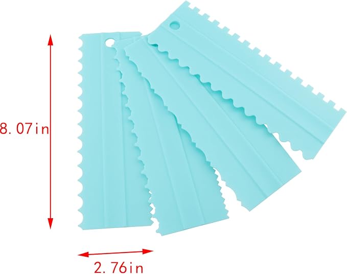 ZCZQC 4PCS Cake Scraper Decorating Plastic Serrated Comb Cream Cake Edge Shaping Tool Side Smoothing Texture Decorating Kitchen Baking DIY Tool 8.07inx2.76in Blue