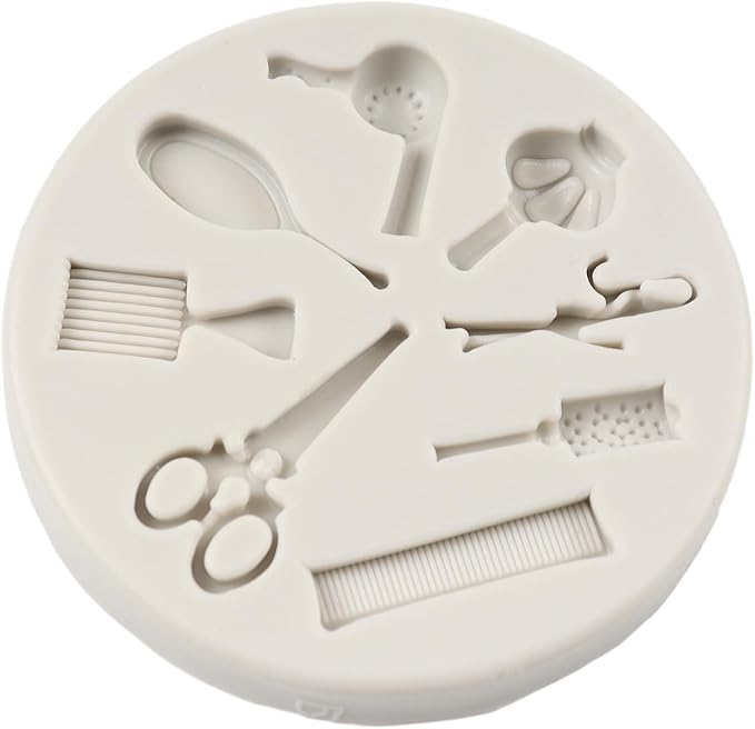 Hairdressing Silicone Mold Hair Cutting Tools Fondant Molds Scissors Comb Mirror Hair Dryer Molds for Cake Decoration Cupcake Topper Candy Chocolate Sugar Craft Polymer Clay Gum Paste