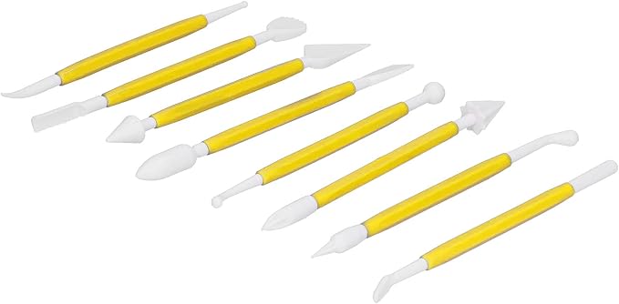 8PCS Carving Knife Baking Craft Tool Fondant Sculpting Tool Plastic Cake Decorating Pens Cake Decorating Kit Cutting Blade Pick Tool Cake Pastry Carving Cutter for Bakery (Yellow OPP bag)