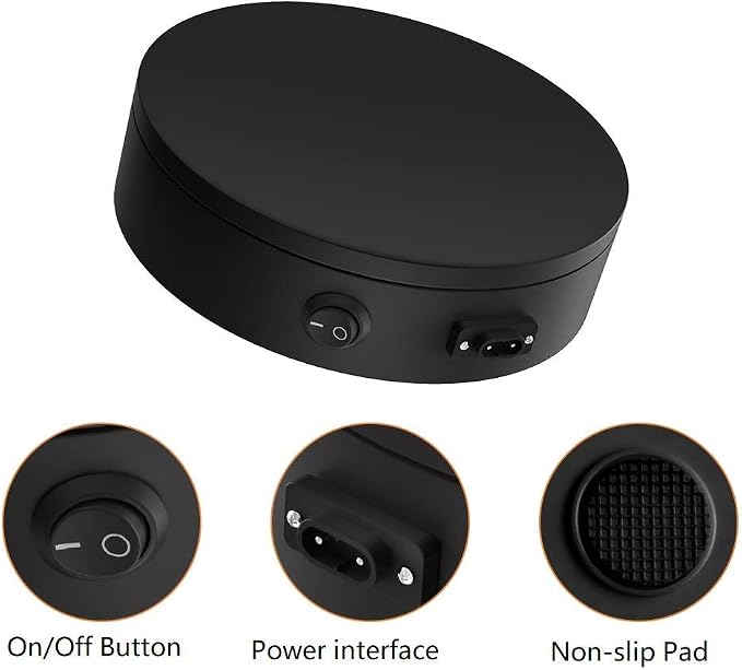 Motorized Photography Turntable, Automatic Revolving Platform Perfect for 360 Degree Images,Professional for Shop Display Stand,Product Display or Cake Display,55lb Load Dia 7.8inch- Black