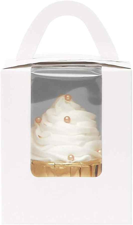qiqee 60pcs Cupcake Boxes Individual Disposable White Single Box with Window 3.6 * 3.6 * 4.3inch Cupcake Containers/Holders