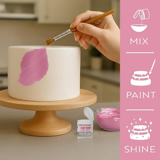 Luster Dust - Pink Champagne (4g 1x Jar) | Edible Vegan Dust & Paint for Cake Decorating, Ice Cream, Desserts, Cocktails and Beverages by Bakell