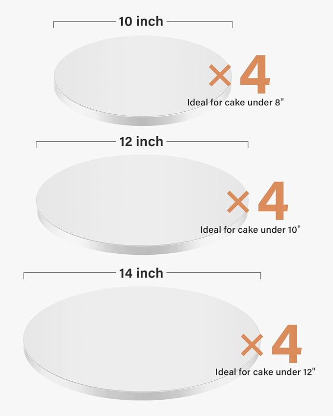 Kootek 12PCS Cake Drums 10, 12, 14 Inch Round, 10, 12, 14in Cake Boards Set, 1/2" Thick Sturdy Cardboard Base for Wedding & Party Desserts, Food Grade for Baking & Decorating, Base para Pastel (White)