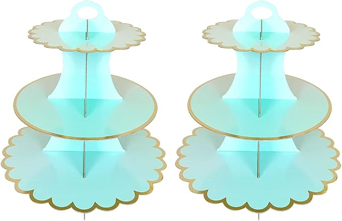 2 PACK Cardboard Cake Stand, 3 Tier Paper Dessert Round Cupcake Holder Tower Disposable Pastry Stand for Birthday, Afternoon Tea,Wedding Party Anniversary Christening Fruit Desserts Display…