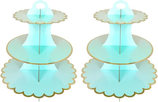 2 PACK Cardboard Cake Stand, 3 Tier Paper Dessert Round Cupcake Holder Tower Disposable Pastry Stand for Birthday, Afternoon Tea,Wedding Party Anniversary Christening Fruit Desserts Display…