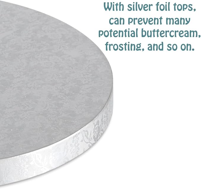 Silver Cake Drum Round 8 Inch Cake Boards with 1/2-Inch Thick Smooth Edges for Multi Tiered Birthday Wedding Party Cake Drums Board