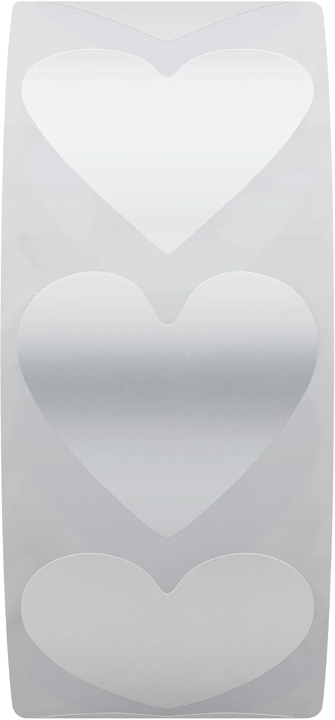 HYBSK 500pcs 30mm Silver Heart Stickers for Crafting Scrapbooking Envelope Present Seals (Silver)