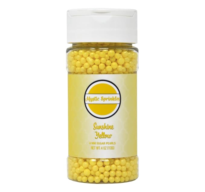 Mystic Sprinkles 4mm Sugar Pearls 4oz Bottles (Sunshine Yellow 4mm Sugar Pearls 4oz)