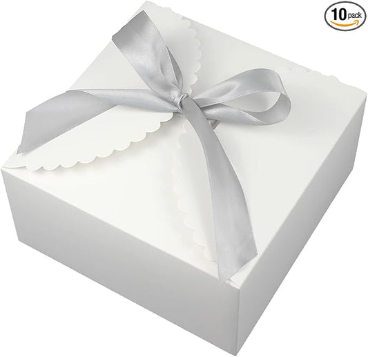 WEWILUCK Large White Gift Box, 10 Pack Decorative Gift Boxes with Ribbons for Presents Bulk(8x8x4 Inches)