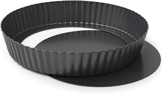 7.87 Inch Deep Dish Pie Pan with Removable Bottom - Fluted Carbon Steel Tart Pan for Quiche Lorraine & Pies - Crispy Crust Baking Dish for Home Bakers