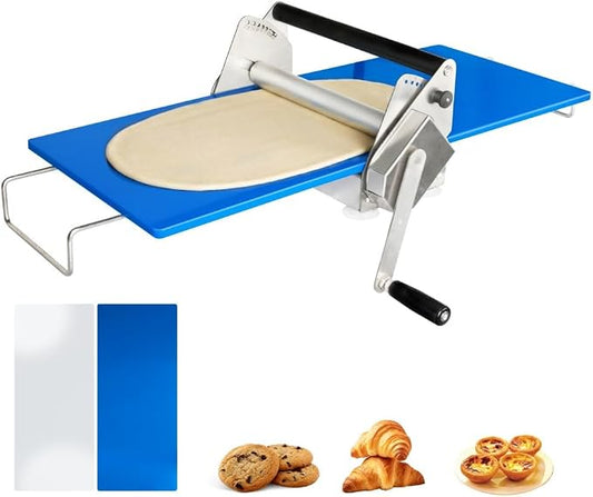 12" Folding Dough Sheeter Machine, Manual Countertop Dough Roller Adjustable Thickness for Croissant, Pizza Dough, for Home & Bakery Use, 2 Sheeter Boards Stainless Steel