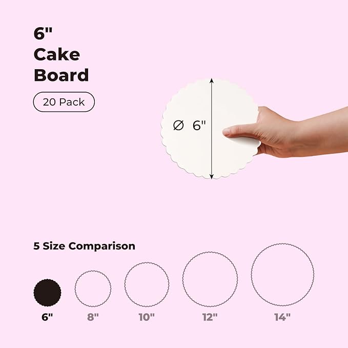 Fit Meal Prep 20 Pack 6 Inch Round White Cake Boards, Disposable Pizza Circles, Pan Base Stand for Desserts and Pastries, Greaseproof Cardboard Rounds for DIY, Birthday
