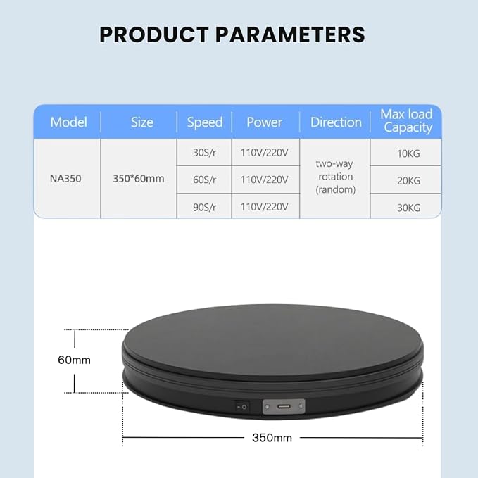 fotoconic Black Electric Motorized Rotating Turntable Display Stand, 14 Inch / 35cm Diameter, 110 Lb Centric Loading for Shop Display