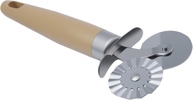 1 Pcs Pastry Double Cutter Wheel Stainless Steel Ravioli Cutter Wheel with Wooden Handle