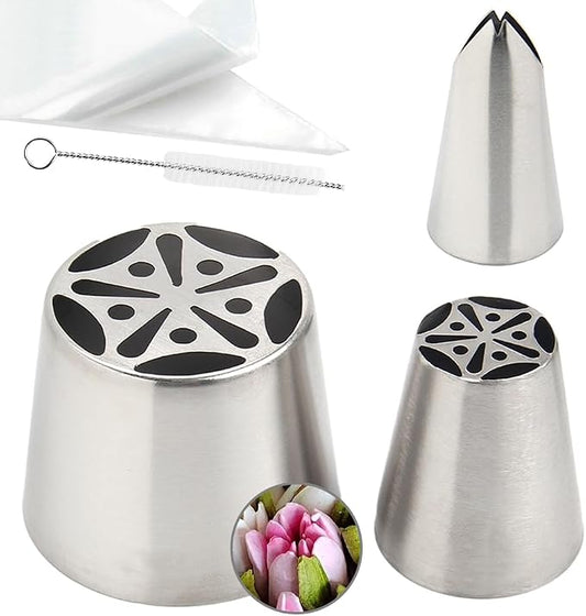 14 PCS Russian Piping Tips Set,Stainless Steel Icing Nozzles for Cake Decorating, Cream Flower Bouquet DIY Cookies, Desserts Baking Tools 1 XXL,1 XL,1 Medium Leaf,10 Piping Bags,1 Brush(S5)