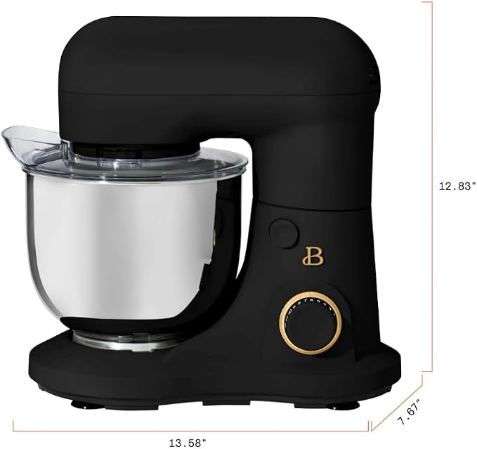 Beautiful 3.5Qt Stand Mixer by Gourmias, Tilt-Head Electric Mixer with 12 Speeds, Stainless Steel Bowl, Compact Kitchen Mixer for Baking, Dough, Whipping and Mixing (Black Sesame)