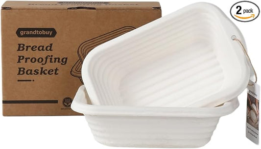2-Pack Rectangular Bread Proofing Basket Set, 8 Inch Pulp Banneton with Liner, Sourdough Bread Baking Supplies for Professional & Home Bakers