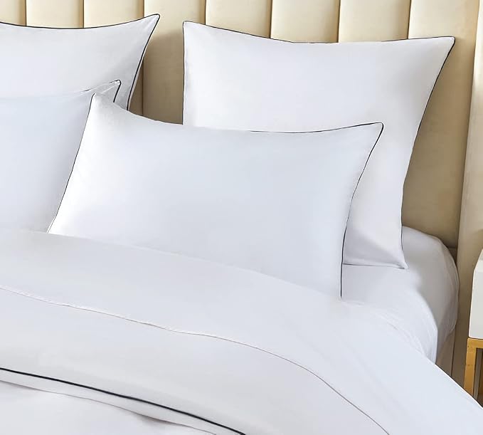DAUAOTO Duvet Cover Twin/Twin XL Set, White with Decorative Black Piping Microfiber Bedding, 1 Zipper Closure Cover + 1 Standard Sham