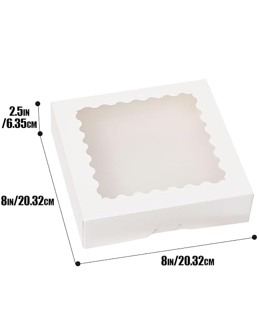 qiqee 8x8x2.5 Inch White Pastry Box With Window Donut Pie Boxes 12pcs Bakery Box (Auto-pop Up)