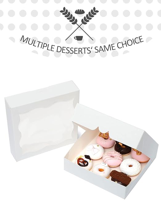 qiqee Auto-pop Up 12Packs White Pie Boxes with Window 12x12x3 Inch Cookie Donut Bakery Box