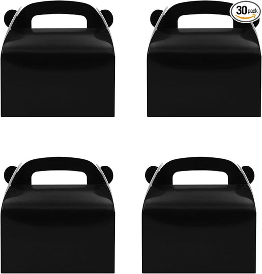 30Pcs Black Party Favor Treat Boxes Goodie Gable Paper Gift Box | Candy boxes with Handles Perfect for Birthday, Baby Shower and Any Fun Party Decoration Supplies