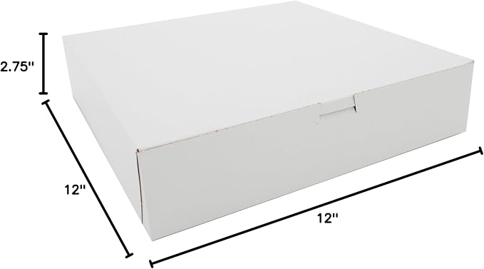 SCT White One-Piece Non-Window Bakery Boxes, 12 x 12 x 2.75, White, Paper, 100/Carton