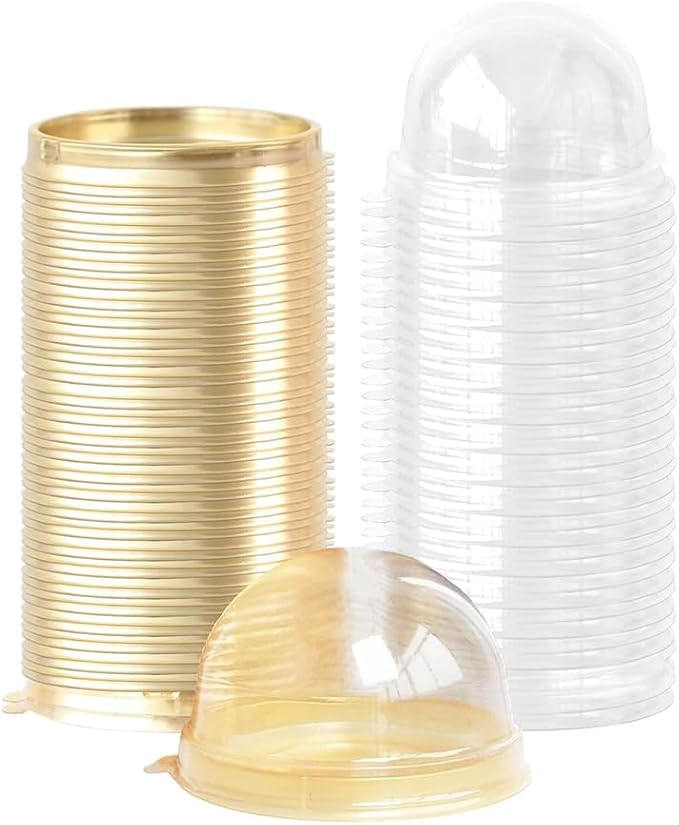 Clear Plastic Cake Boxes, Round Cupcake Holders, Mini Dessert Packaging with Lids for Cupcakes, Macarons, Muffins Baking Gifts (50 Pack)