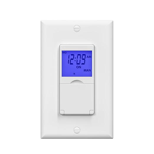 BN-LINK 7 Day Programmable in-Wall Timer Switch for Lights, Digital Light Switch Timer Indoor, Single Pole and 3 Way (Compatible with SPDT) Both Use, Neutral Wire Required, Blue Backlight, ETL Listed