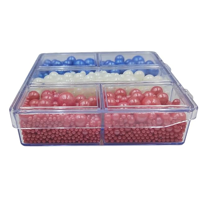 Red White and Blue Pearl Sprinkles for Baking, Patriotic Mix, Edible 4th of July Pearls for Cupcake Topper, Ice Cream, Cookie, Donuts, Cake Decorating (2mm, 4mm, 7mm, 10mm)
