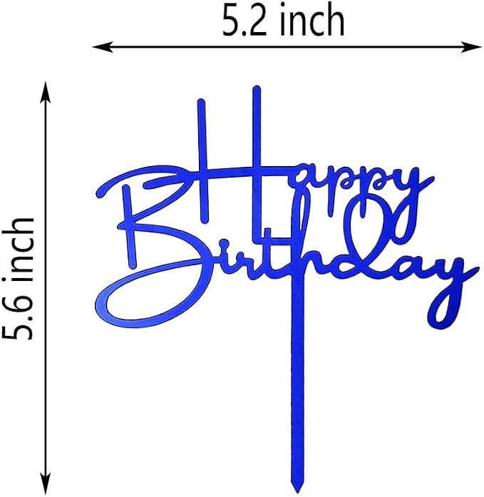 Happy Birthday Cake Topper for Birthday Party Decorations, Mirror Blue Acrylic
