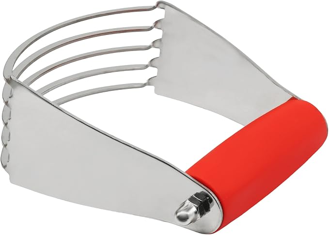 Pastry Shortening Blender Cutter,Stainless Steel Dough Masher for Butter Biscuit,Baking Kneading Dough for Flakier and Fluffier Pie Crusts/Almond(Red)